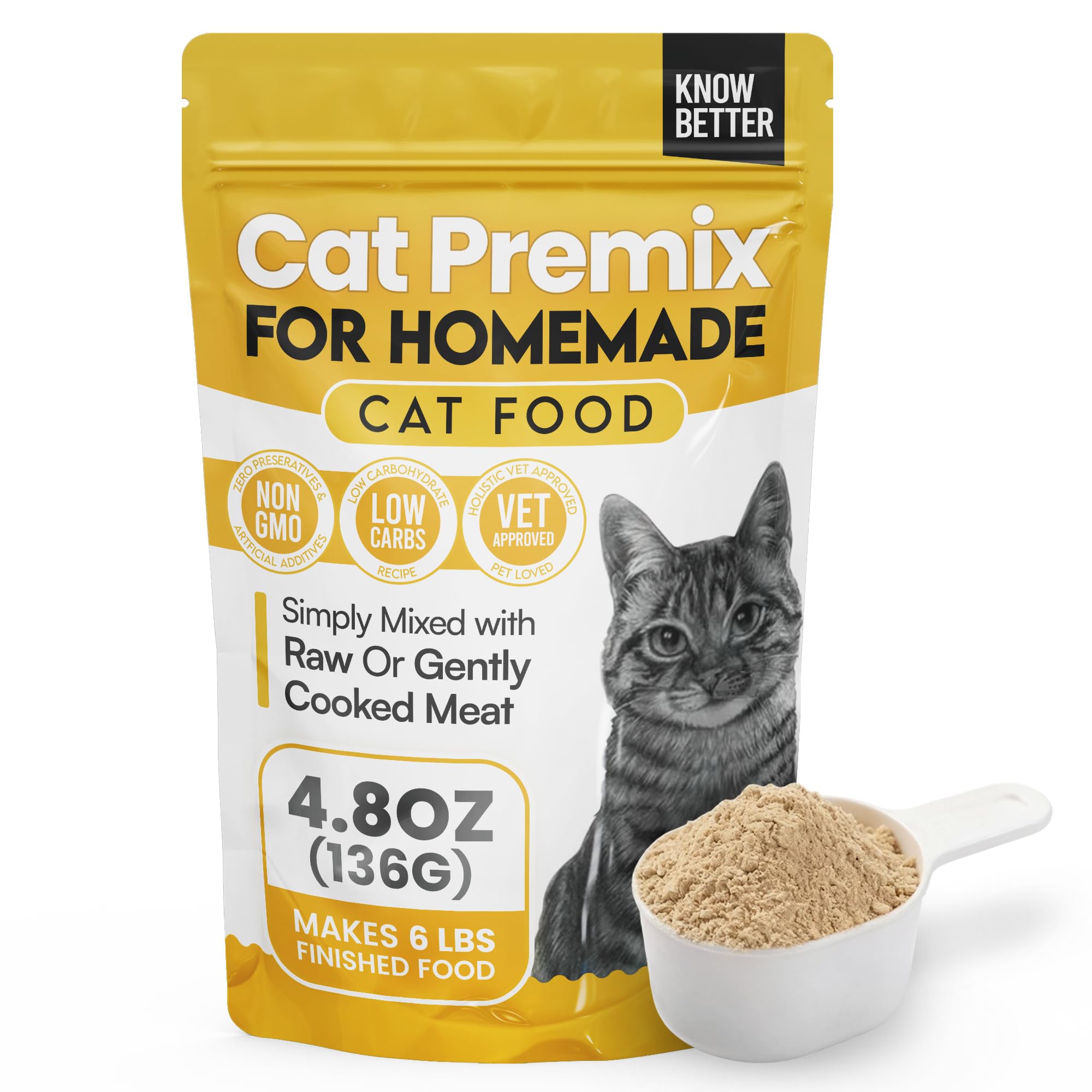 Know Better Chicken Recipe Premix for Raw Or Cooked Cat Food - Natural Supplies Meal Mix with Taurine for Cats - Indoor Cat Food Making Blend, Raw Nutrition Meal Completer, Homemade Pet Food - 4.8 Oz