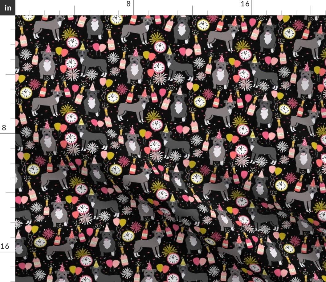 Spoonflower Fabric - Pitbulls Happy Dog Breed Black Pink Pitbull Dogs Pet Pets Portrait Printed on Petal Signature Cotton Fabric by The Yard - Sewing Quilting Apparel Crafts Decor