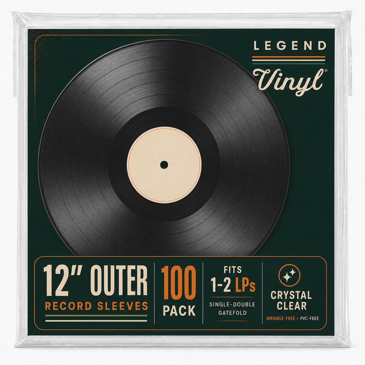 100 buste esterne in vinile da 30,5 cm, trasparenti, resistenti alle pieghe, non sbiadiscono, compatibili con la maggior parte dei dischi in vinile e doppi, Chiaro, Moderno