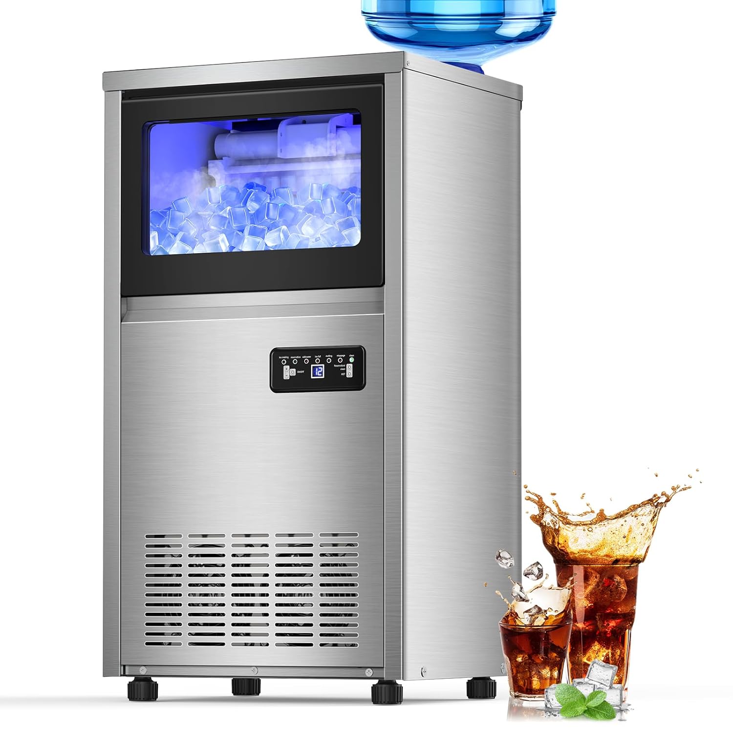 *broken piece*140Lbs/24H Commercial Ice Maker Machine with 30Lbs Ice Capacity, 50Pcs Clear Ice Cubes per Round in 11-20Mins, Stainless Steel Under Counter Freestanding Ice Machine Maker for Home Bar Outdoor