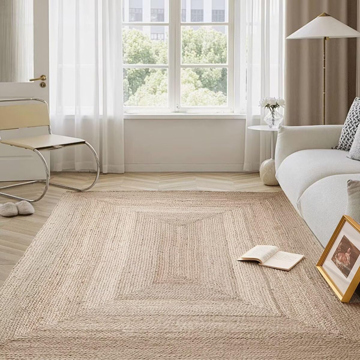 Shatex Area Rug 6x9 Feet, Large Handmade Flat Weave Jute Rug for Lving Room, Bedroom, Playroom, Reversible Boho Natural Rug, 100% Jute