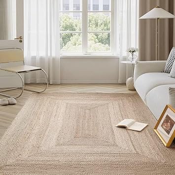 Shatex Jute Rug 5x8 Feet, Handwoven Rustic Area Rug for Bedroom, Living Room, High Traffic Areas, Reversible and Durable Indoor Rug, Natural