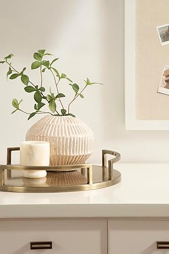 Miniatura 5 de Kate and Laurel Gohana - Bandeja redonda con asas de metal, 16 pulgadas de diámetro, latón antiguo, moderna bandeja para servir glamorosa con asas