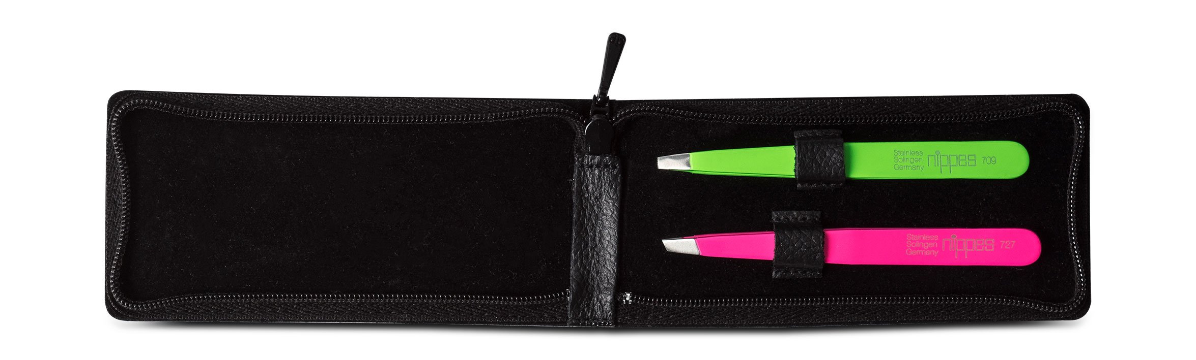 nippes SolingenTweezers Set 2 Pieces Slanted and Angled in Leather Case Tweezers Eyebrow Plucking Tweezers Tip for Precise Hair Removal Made in Germany, Multi-Colour, 1 Piece