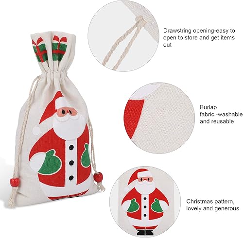 Miniatura 3 de 10 bolsas pequeñas de regalo de Navidad con cordón de 5 x 9 pulgadas, bolsas de regalo de arpillera, bolsas de regalo de Navidad, Papá Noel, muñeco