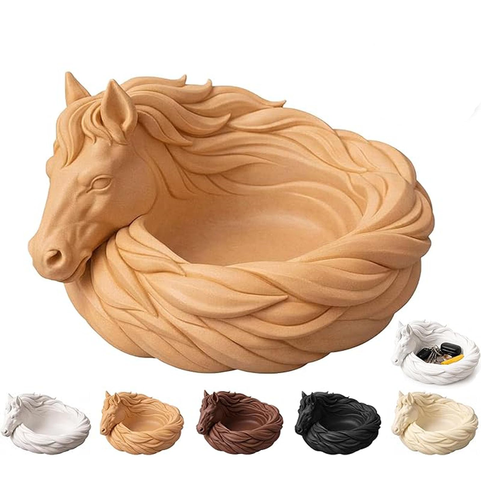 Horse Catchall Bowl, Horse Trinket Dish, Horses Head Sculpture Organizer Tray, Key Holder for Keys, Jewelry & Coins, entryway key bowl, Table Dresser Nightstand Decor for Horse Lovers (Caramel)