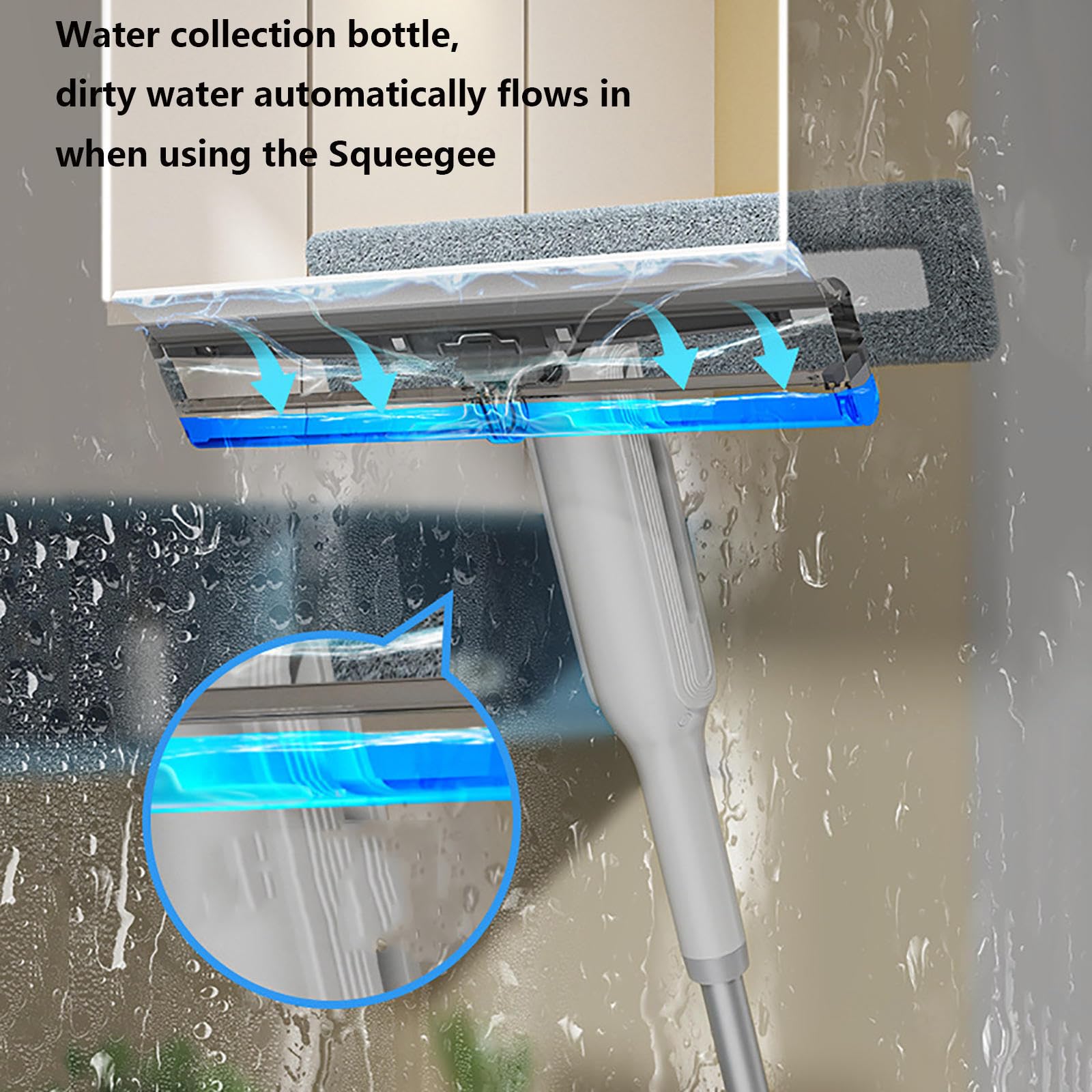 4 en 1 Spray Limpiador De Cristales con Colector De Aguas Residuales Y 3 Paños Microfibra, Limpiador Cristales con Varilla De Extensión para Ventanas Altas Interior/Exterior