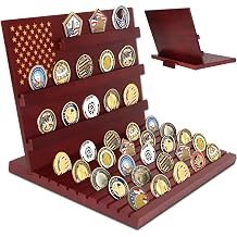 13-Row Challenge Coin Display with Support Stand, 100+ Coins Large Capacity, Solid Wood Military Coin Holder Display Rack for Badges Army Coin , Ideal Gift for Veterans & Collectors - Walnut