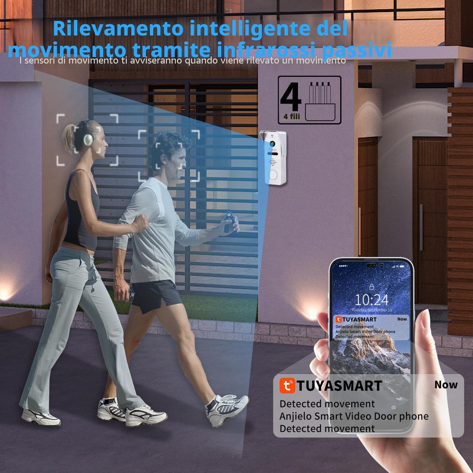 TUYA WiFi Smart Home - Videocitofono cablato, 10 pollici, sistema di monitor touch 1080P, videocitofono, videocitofono TUYA WiFi Smart Home (1 campanello + 3 monitor)