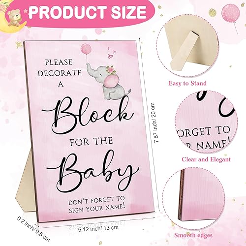 Miniatura 10 de Tatuo Kit de 75 juegos de decoración de bloque para baby shower, incluye letrero de juego de decorar un bloque, 50 bloques de madera de bricolaje,