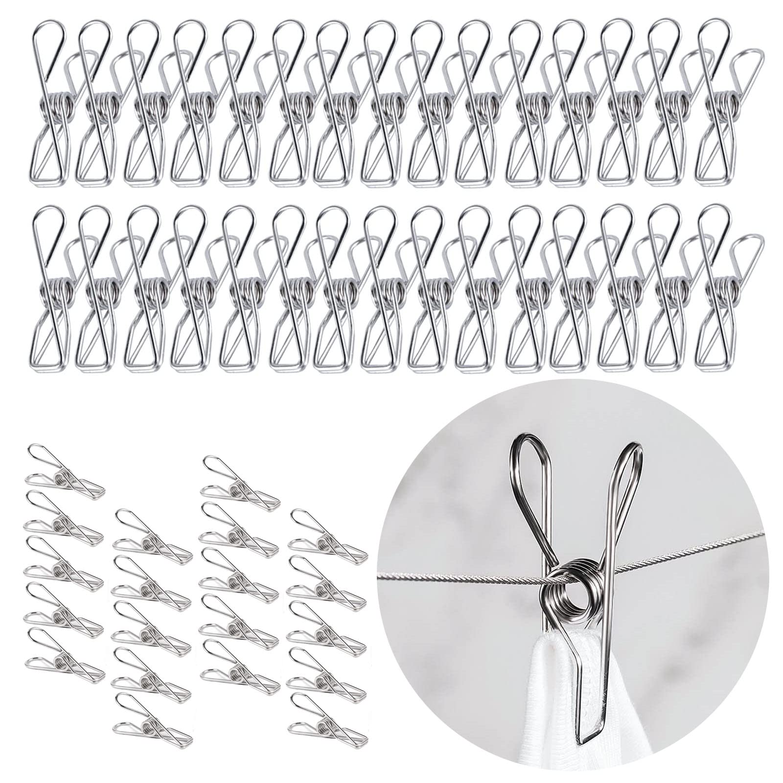 HBSTUDIO Heavy Duty Clothes Pins for Hanging Clothes, Stainless Steel Clothespins, Metal Clothes Clips, Clothes Pegs(50PCS)
