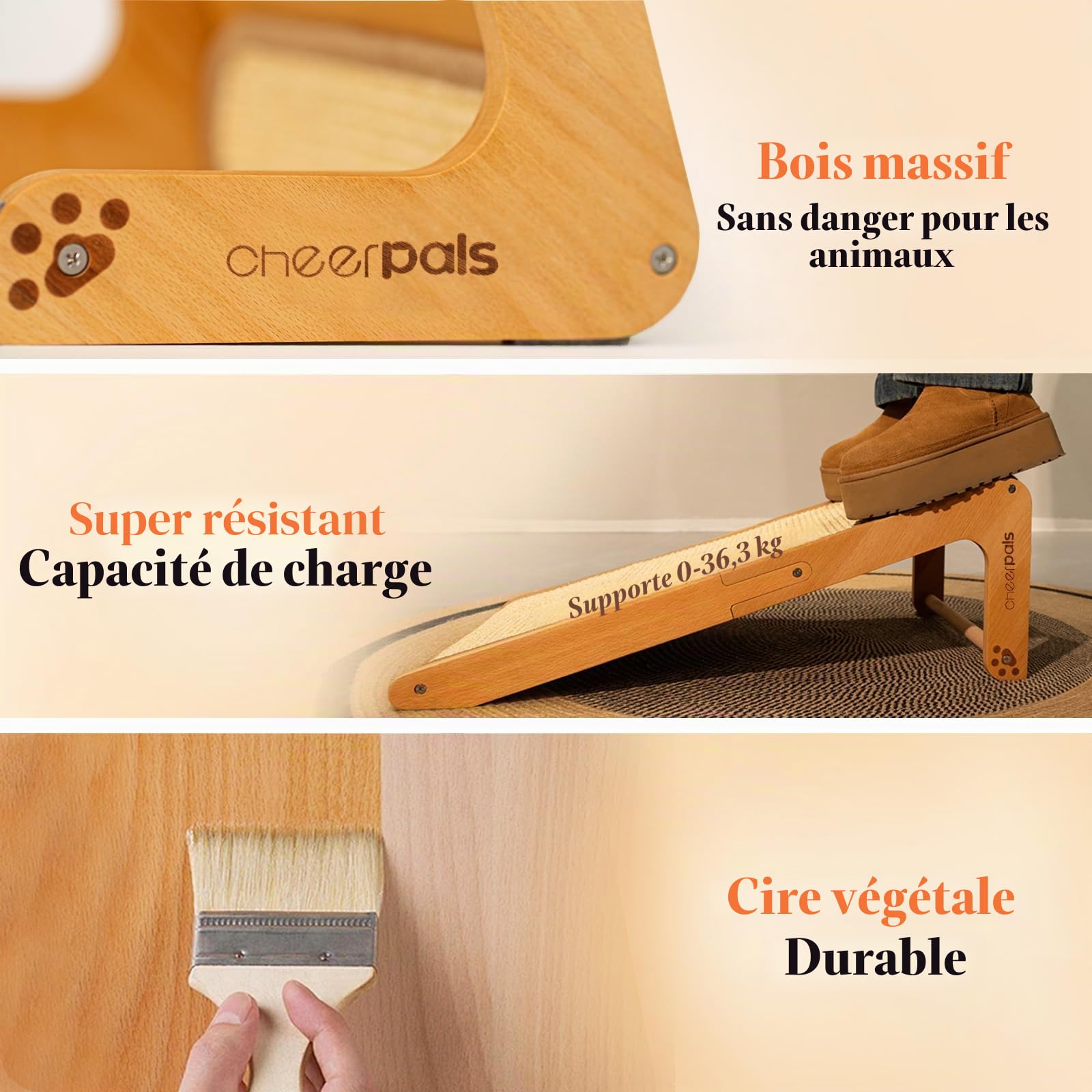 CheerPals Arbre à chat double face en sisal pour chat - 63 cm de haut - Bois de hêtre massif et sisal naturel - Arbre à chat en forme de L pour tous les chats - Pour jouer, se détendre