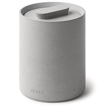 BENTU Hui Grey Concrete Bathroom Accessories, Modern Cement Qtip Dispenser Holder Organizer & Storage Canister, Apothecary Jar with Lid for Cotton Swab, Ball, Round Pads, floss