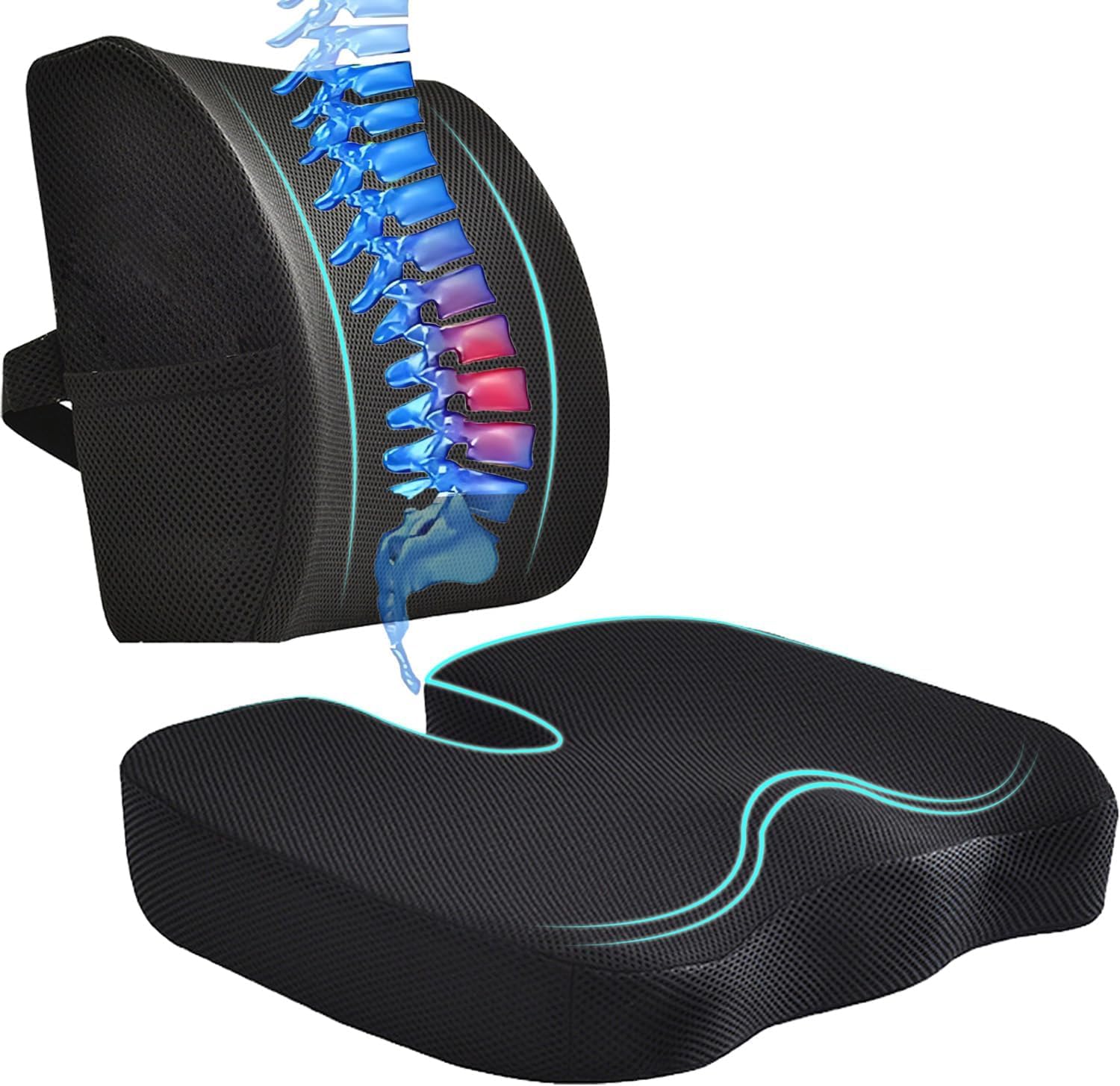 Peng General Chair Cushion, Seat Cushion for Office Chair, Lumbar Support Pillow for Chair, Car Seat Cushion, Back Support Memory Foam Pillow Washable Cover