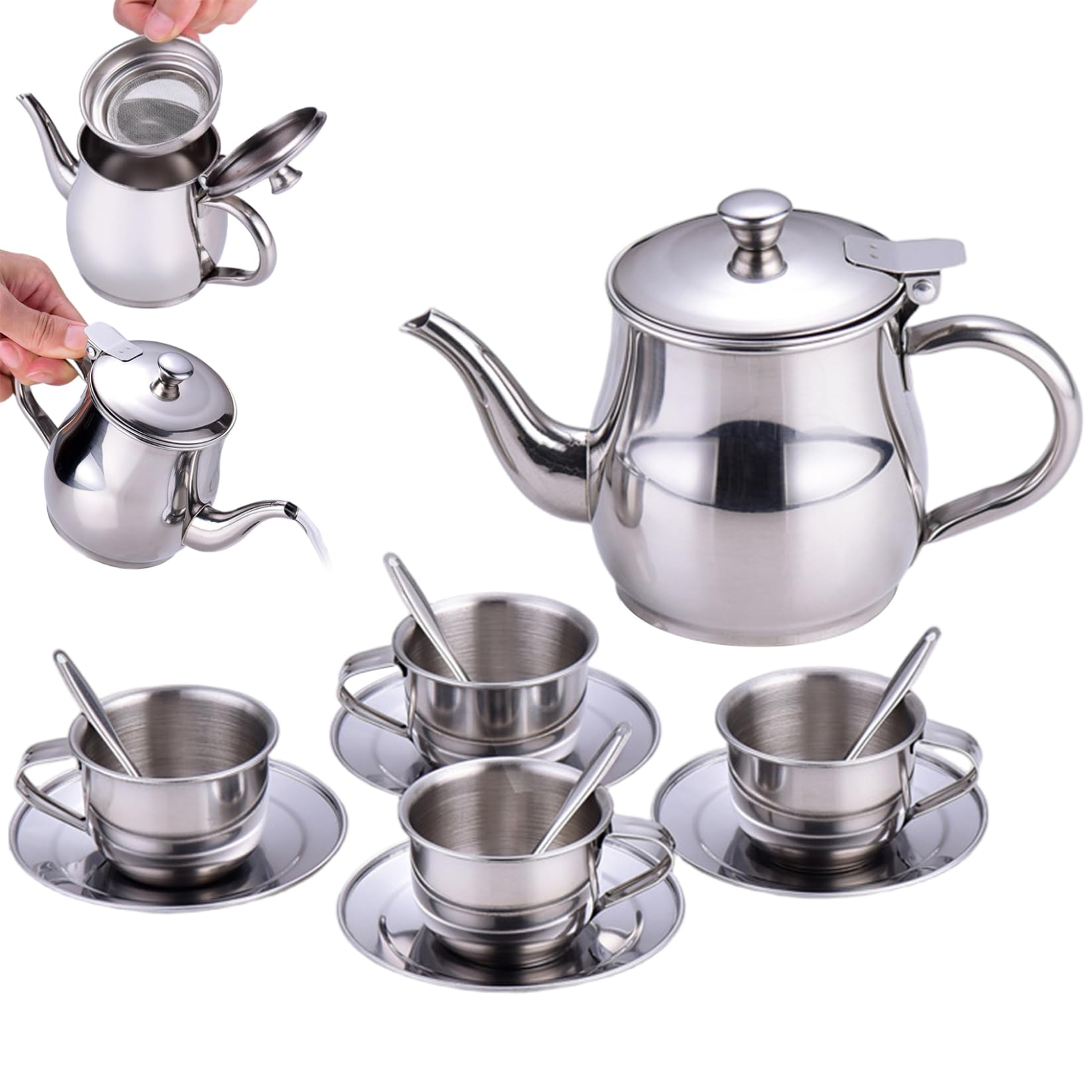 Juegos de té para niños de acero inoxidable para divertidas tardes de juego en la cocina
