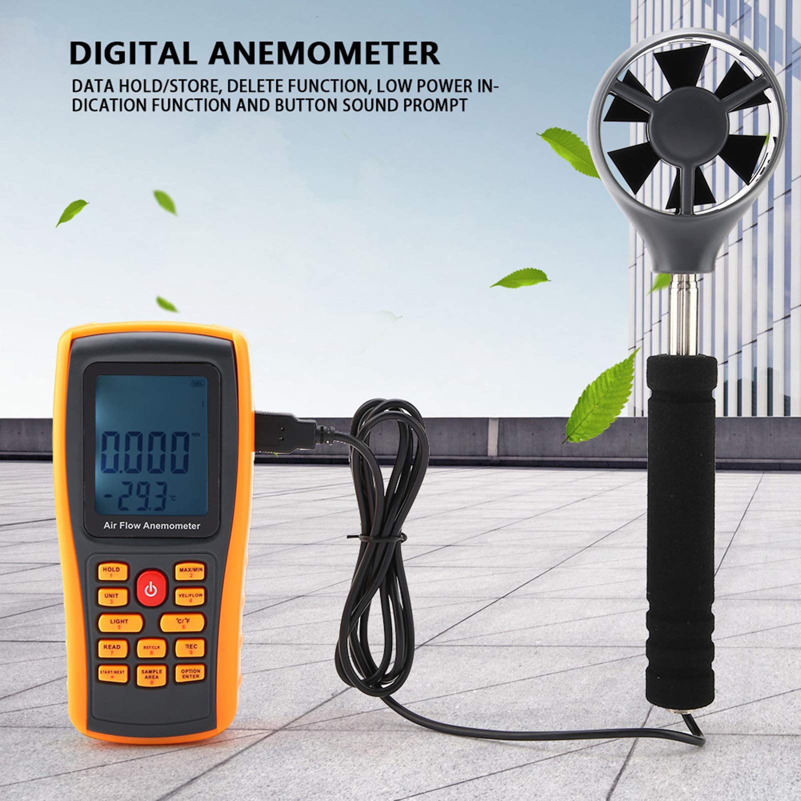 Anemómetro digital, GM8902+ pantalla LCD, anemómetro digital, flujo de aire, medidor de velocidad del viento, con cable USB, herramienta de medición profesional multifunción
