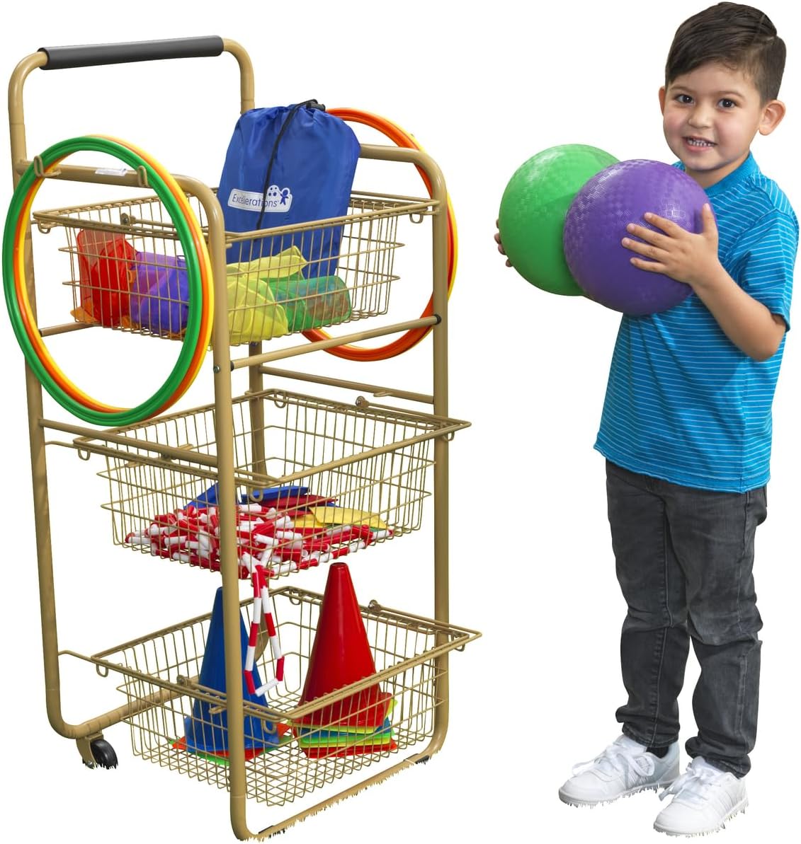 Excellerations Outdoor Storage Cart with Removable Baskets, Mobile Tip-Proof Cart, Indoor-Outdoor, Versatile and Compact Storage, Simple Assembly, Easy to Clean
