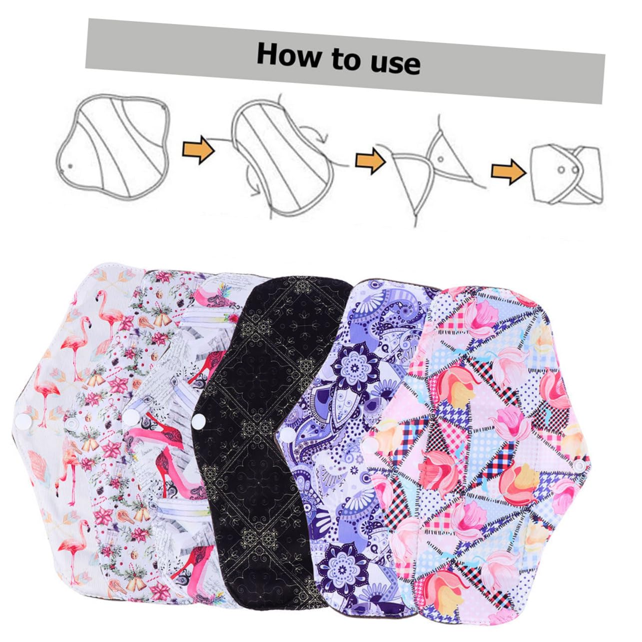 Toalla Sanitaria Menstrual Lavable de Fibra de Carbón 7 Piezas | Flujo Abundante, , Uso en Ejercicio y Viaje, Formato M, Mujeres Estilo Aleatorio