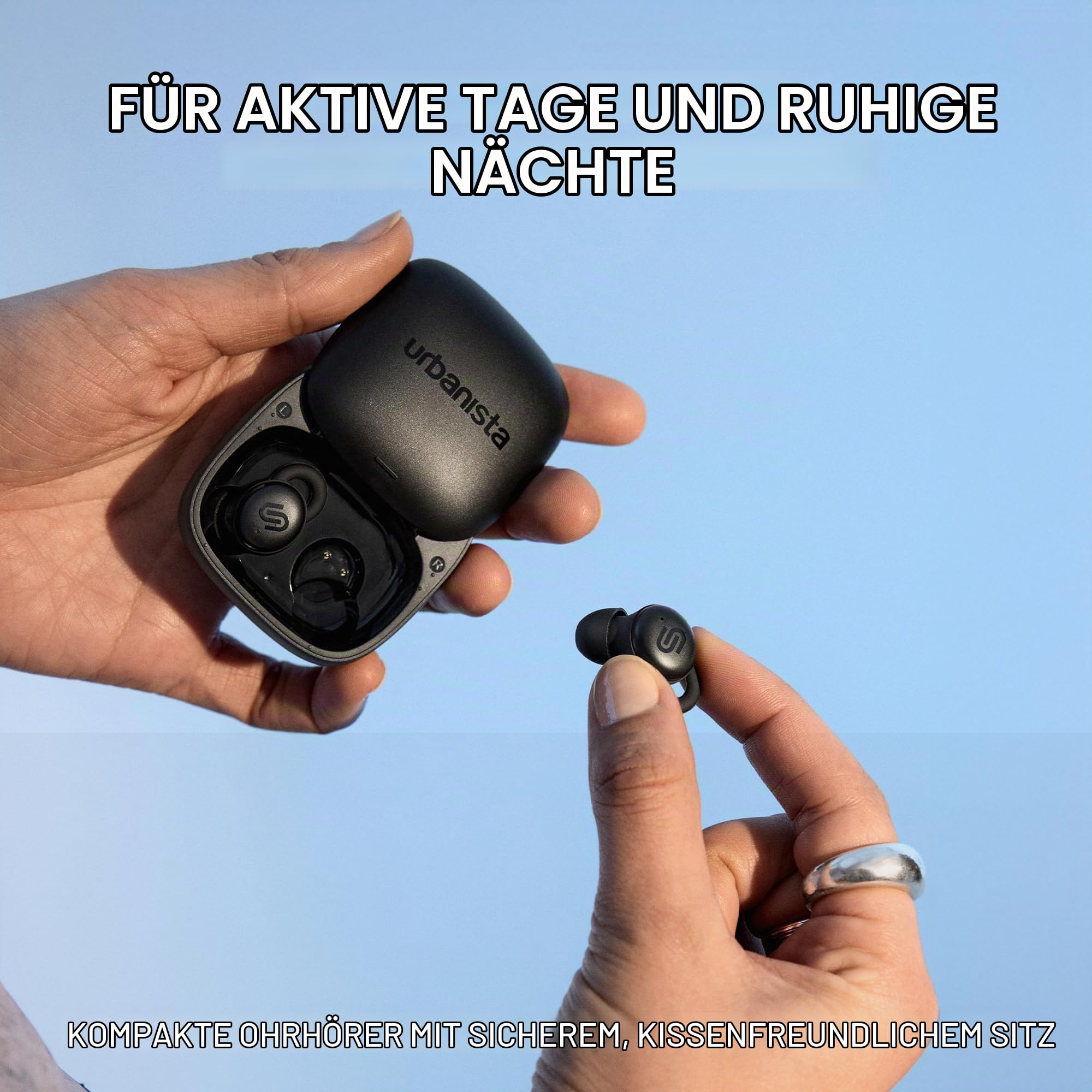Urbanista Mini Schlafkopfhörer Sleep Earbuds, Geräuschblockierung Ohrhörer, Seitenschläfer, 27h Wiedergabe, Einstellbare Sleep-Timer, Bequemes flaches Design, Bluetooth 5.4, 3 EQ-Modus, Porto