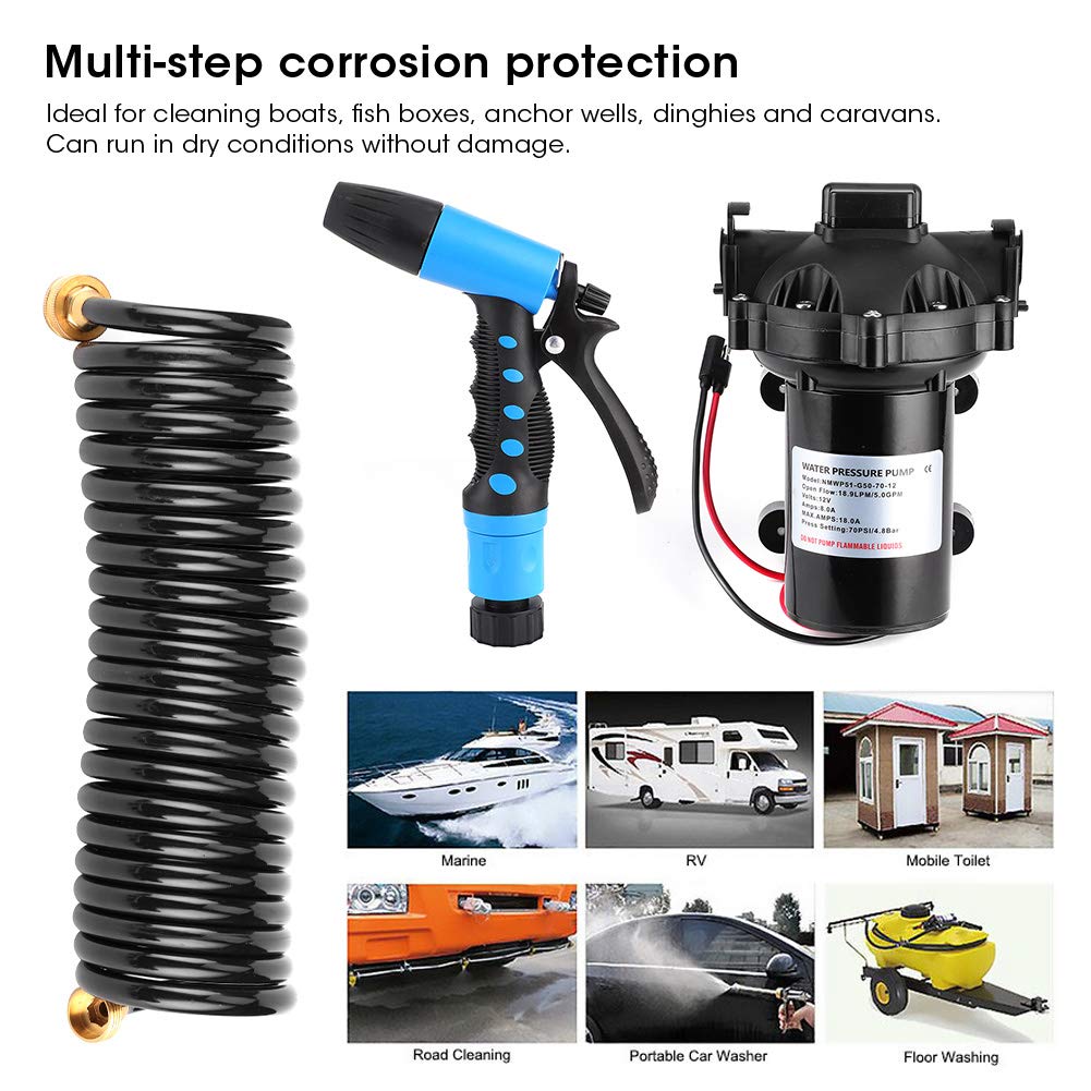 KIMISS Bomba de lavado para cubierta, para RV y barco, flujo de 5.0 GPM, autoadhesiva, kit de limpieza con agua dulce o marina, accesorio de lavado