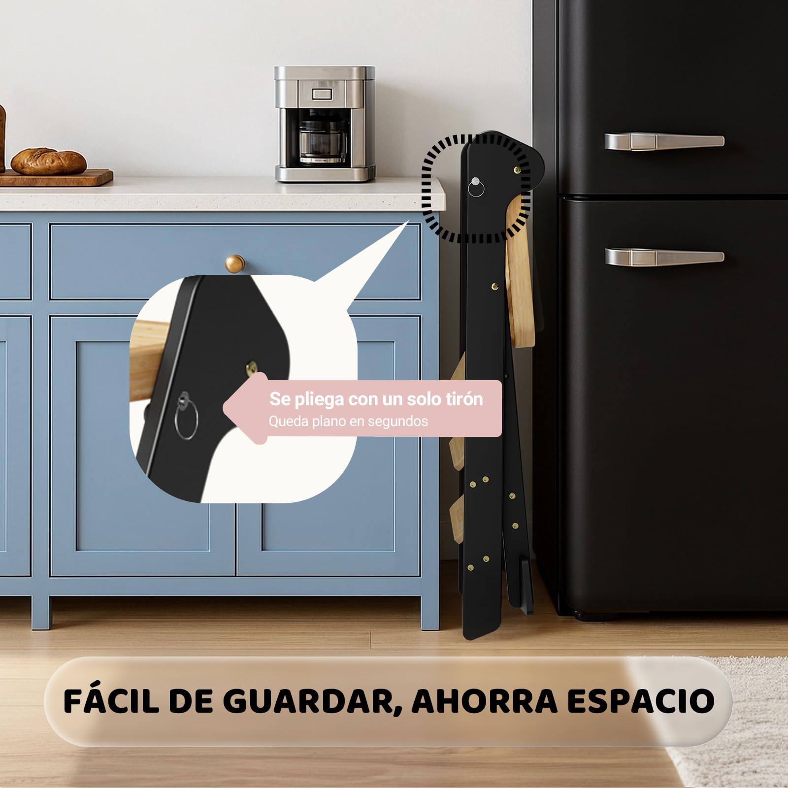 COSYLAND Torre de Aprendizaje Plegable Desde 1 Año – Premio iF Design, Torre Montessori con Red de Seguridad y Altura Ajustable, Ideal para Cocina y Baño, Foldi (Negro y Natural)