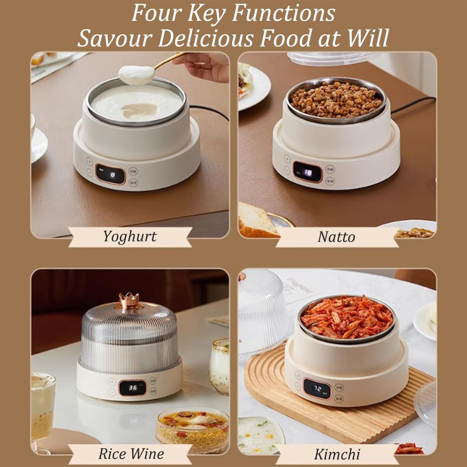1L Produttore Di Yogurt Elettrico Con Timer LED, Fermentatore Portatile Per Latticini Probiotici Fatti In Casa & Natto, Funzionamento One-Touch, Fodera In Acciaio Inossidabile Facile Pulito, Elettrodo