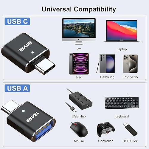 Miniatura 9 de ENVEL Adaptador USB C a USB, adaptador USB 3.0 a USB C, convertidor OTG para laptop de escritorio, cargador de proyector compatible con Apple iWatch