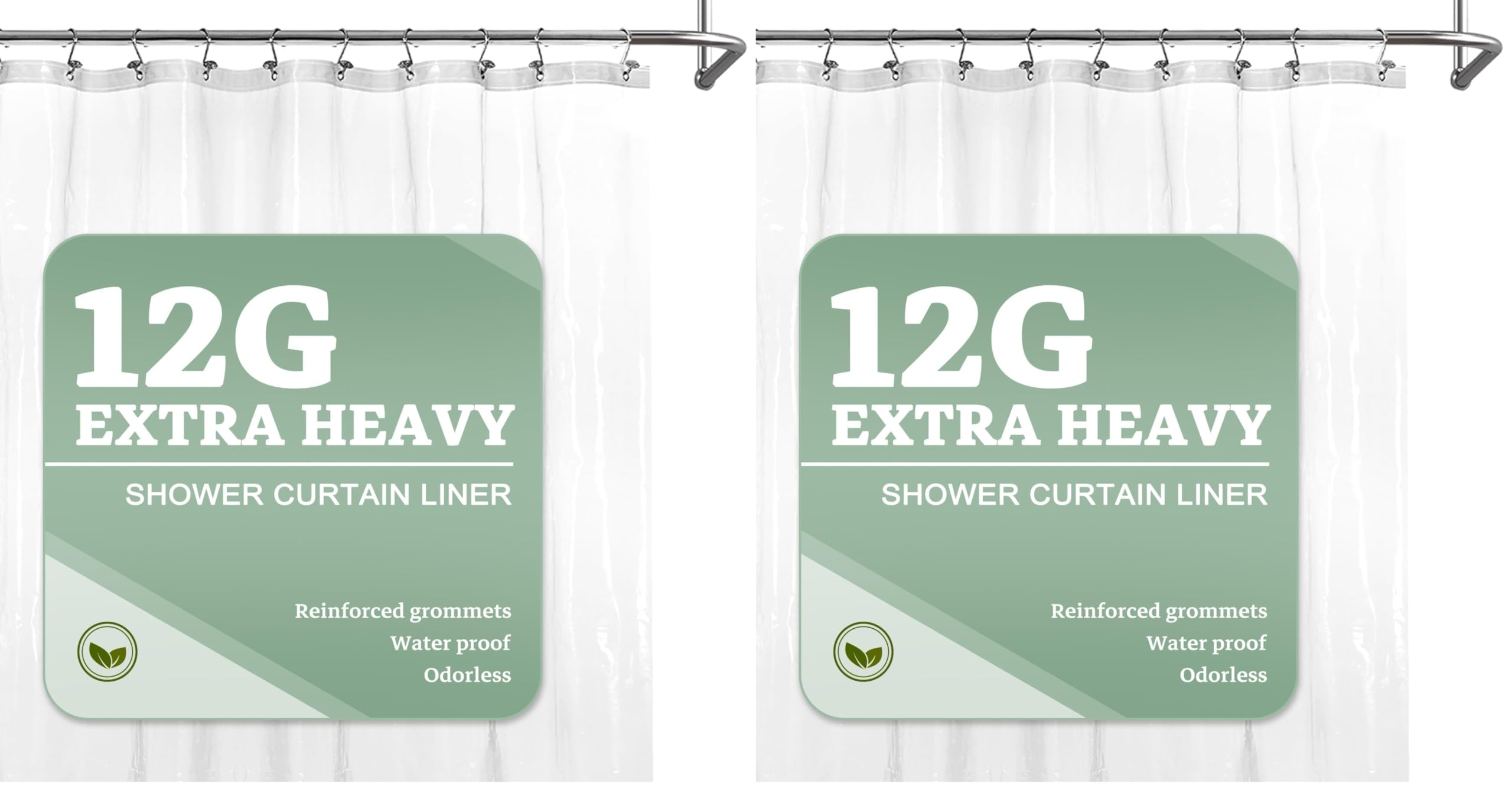 Barossa Design Extra Heavy Duty Shower Curtain Liner Thick - Soft Plastic Shower Liner Waterproof with Grommets &amp; 3 Magnets, Clear, 72"x72" (Pack of 2)