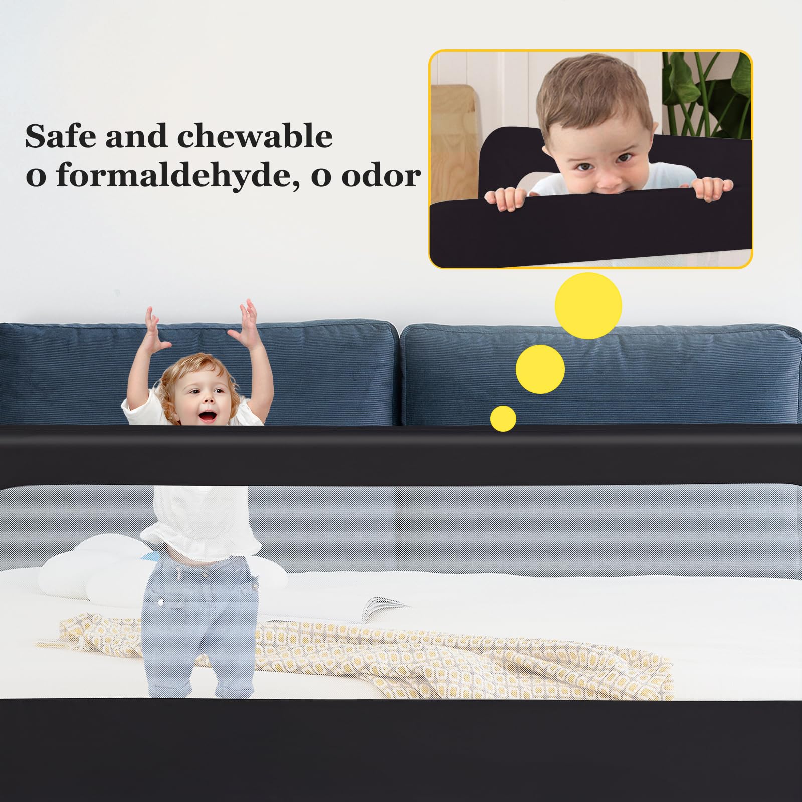 OHMG Griglia di protezione per lettino, 180 cm, per bambini, pieghevole, protezione da cadute, letto e letto dei genitori, letto