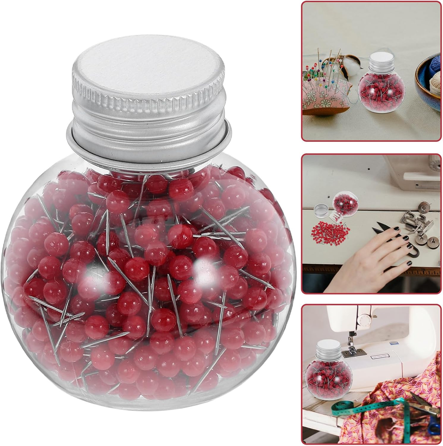 Cabilock 600Pcs Colorful Ball Head Straight Pins for Sewing Quilting and Craft Projects with Storage Bottle, 4Mm Stainless Steel Positioning Pins for Fabric Cutting and Embroidery
