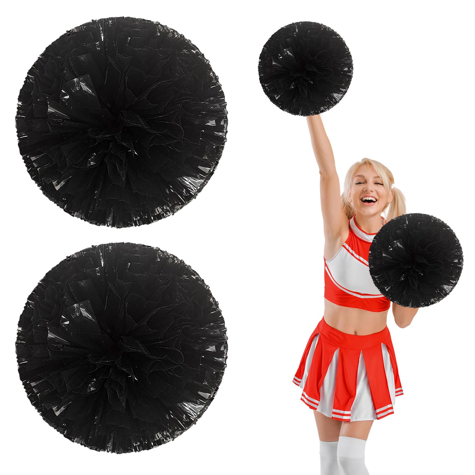 Pompony cheerleaderek, 16 szt. z prostym uchwytem, ręczne pompony drużynowe do drużyny sportowej Cheer Spirit Games, na imprezę taneczną dla dorosłych (czarne)