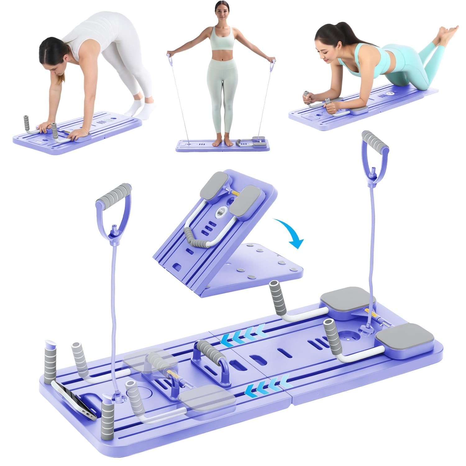 Pilates Board Reformer Plegable de Resistencia, Reformer Pilates Maschine Kit, Set Tabla Pilates, Mini Equipo de Fitness para Entrenamiento de Cuerpo Completo, Máquina de Pilates para Casa