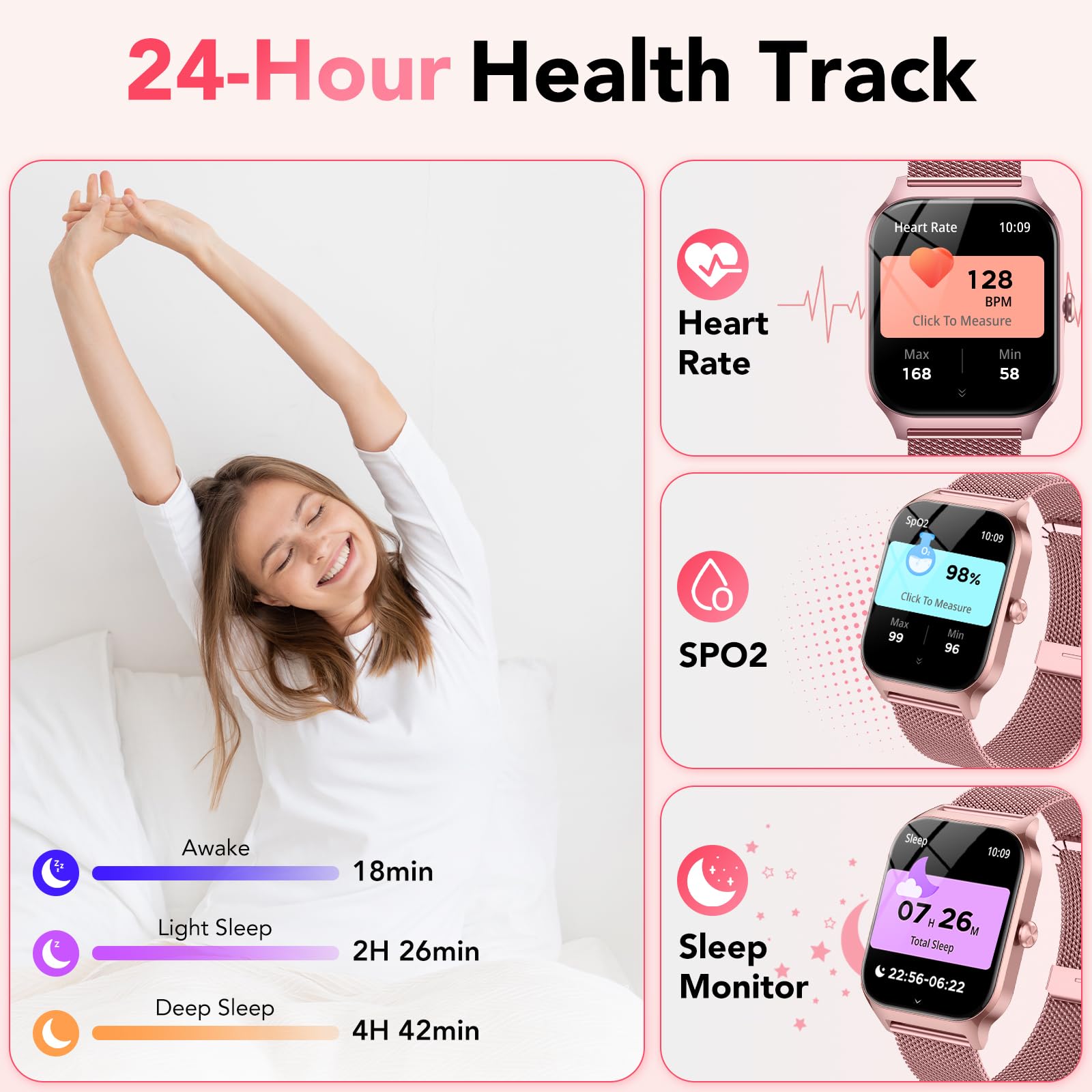 CASCHO Smartwatch Donna,1.85" HD Orologio Smartwatch con Chiamate Bluetooth e Assistente Vocale AI,120+ Sportive con Contapassi/Sonno/Cardiofrequenzimetro, Smart Watch per iOS Android, 2 Cinturini