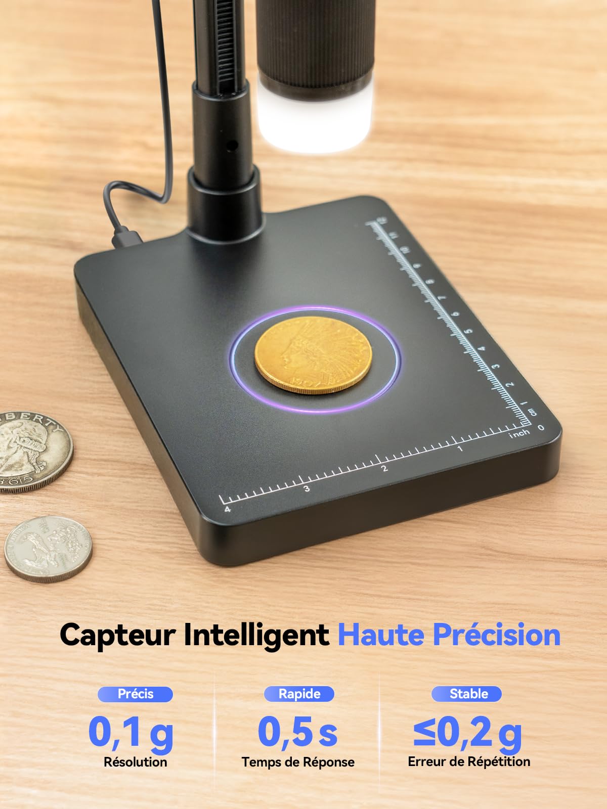 TOMLOV DM4W Microscope Numérique avec Balance: Microscope à Pièces avec 4,3" IPS Écran, Loupe pour Pièces avec Lumière, Balance Précise pour Collectionneurs, Bijoutiers, Compatible PC/Mac