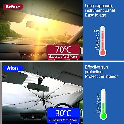 Miniatura 4 de Riakrum Parasol plegable para parabrisas de automóvil, diseño de águila patriótica, bandera estadounidense, protección contra rayos UV, mantiene el