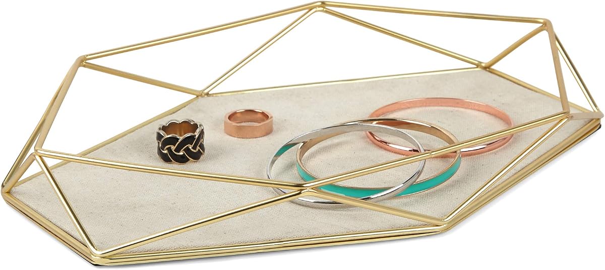 Prisma Tray, Geometric Plated Jewelry Storage, Matte Brass