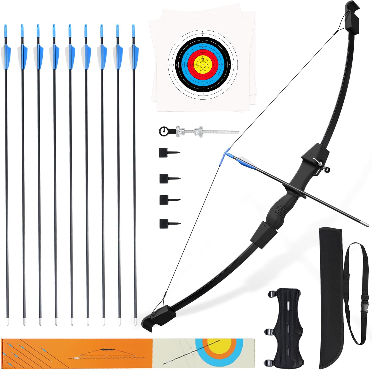 45" Bow and Arrow Set for Kids Archery Beginner Gift Recurve Bow Kit with 9 Arrows 2 Target Face 18 Lb for Teen Outdoor Sports Game Hunting Toy