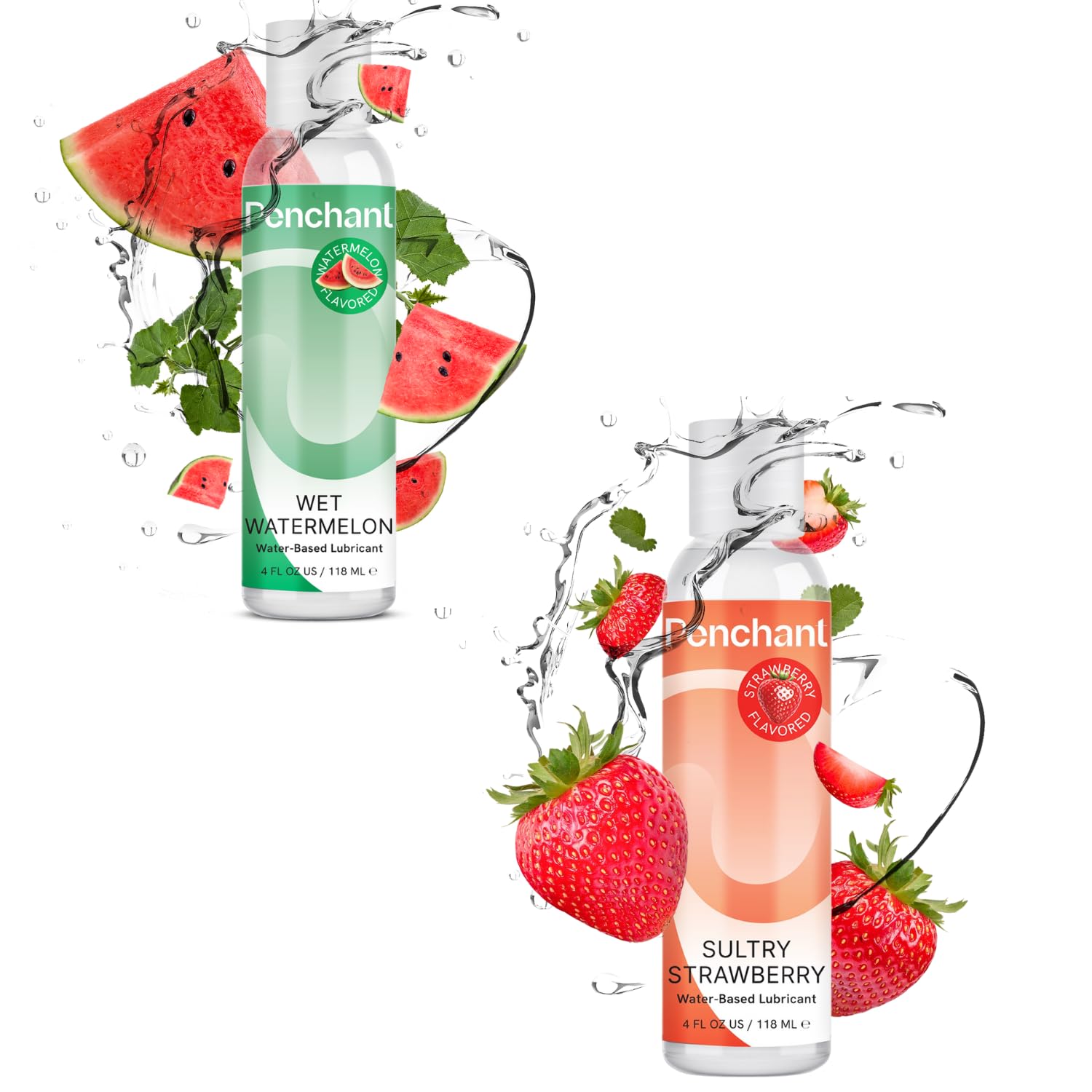 Water-Based Flavored Lube Variety Bundle – Strawberry & Watermelon Sensitive-Skin Friendly Personal Lubricants for Men, Women & Couples, Latex-Safe, Edible & Unscented (2 × 4 Fl Oz)