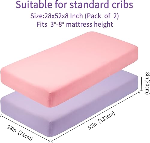 Miniatura 46 de Sábanas de cuna de bebé para niños y niñas, paquete de 2 sábanas ajustables para cuna estándar y colchón de niño pequeño, sábana de microfibra suave