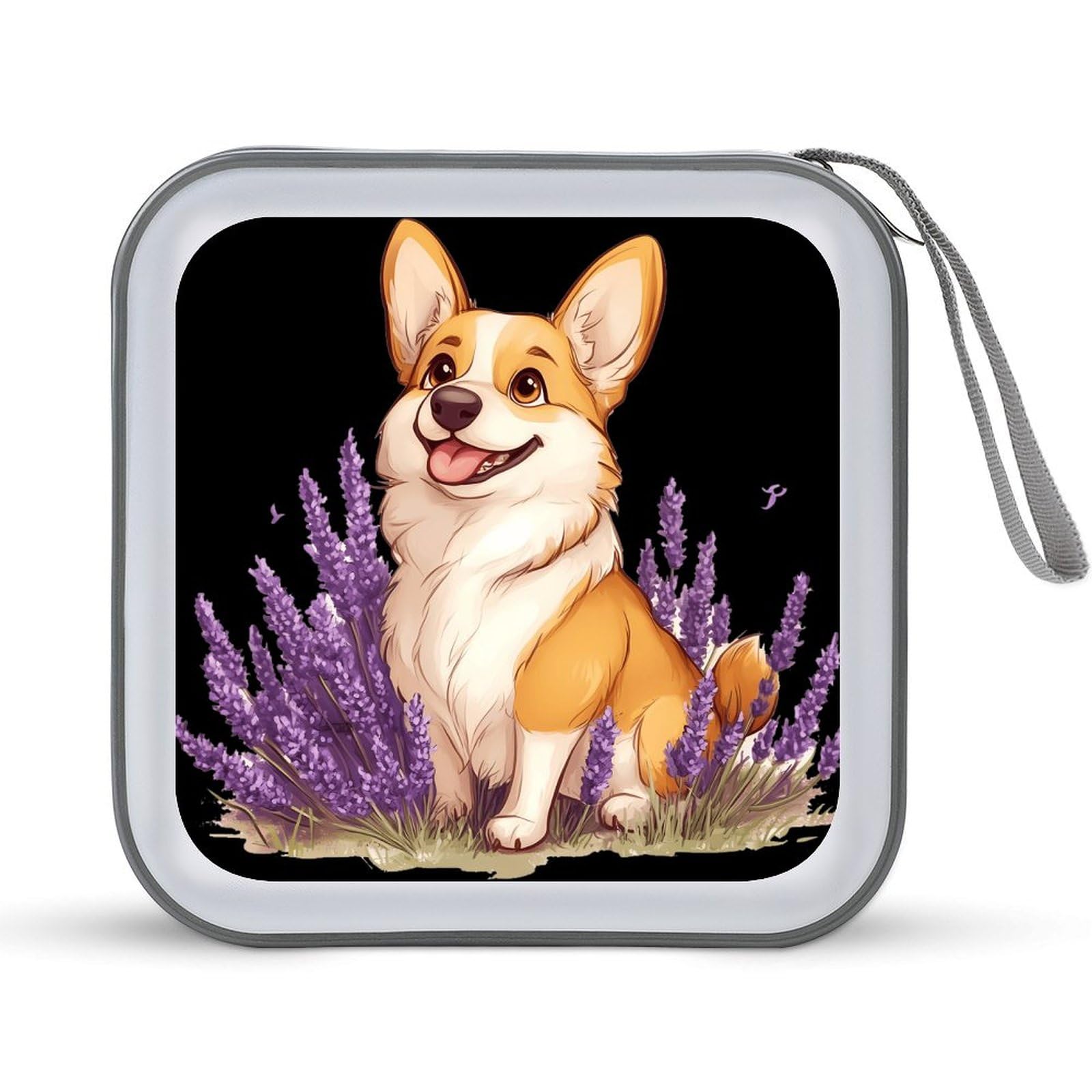 Purple Lavender Corgi CD Case Plastic DVD Case Holder Wallet Disc Storage Organizer for Car Travel