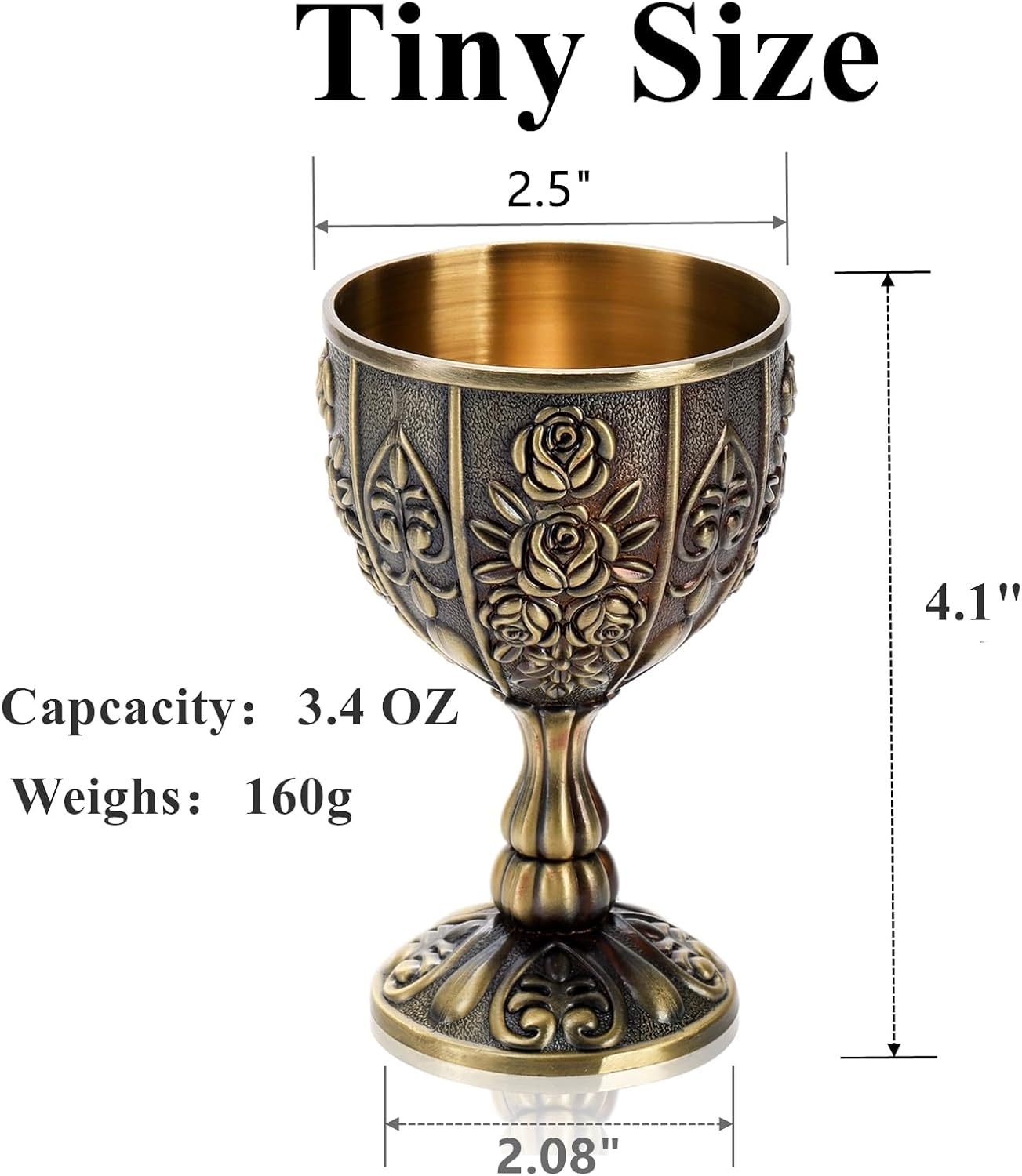 Yopay Handmade Goblet Chalice, Vintage Engraving Wine Liqueur Cup, 3.4OZ Food Safe Sturdy Drinking Vessel Shot Glasses for Buddha Weddings Home Decor Blessings (Pack of 2)