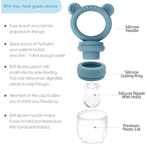Miniatura 5 de Bandeja de silicona para congelador de alimentos para bebés con moldes para paletas de dentición, combo de alimentador de frutas y mordedor de leche