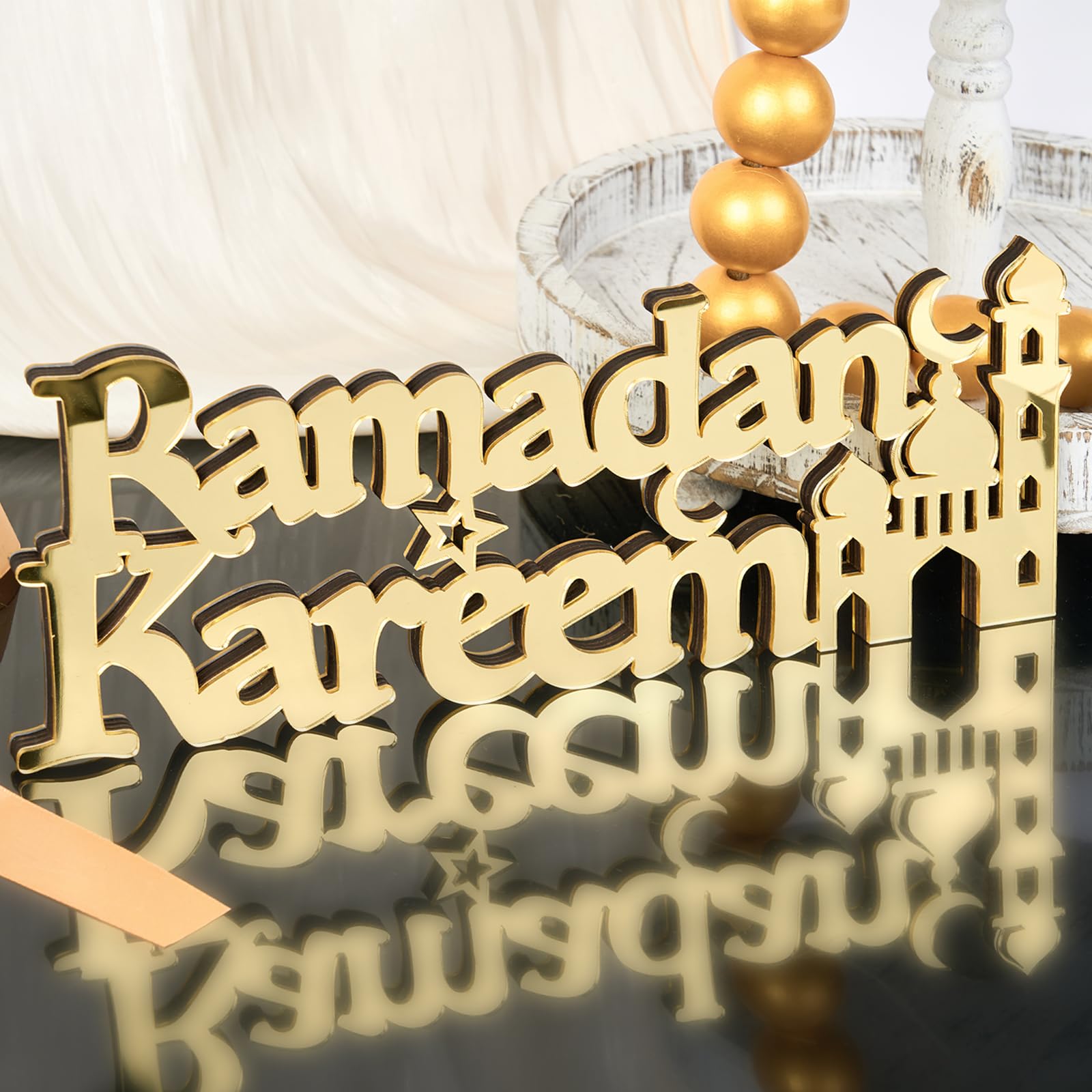 Decorazione Da Tavolo Ramadan Eid Mubarak In Legno - Segno Con Lettere 3D Per Casa E Festività Islamiche - Foto 10