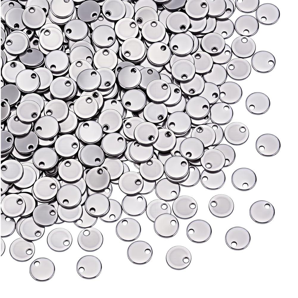 AHANDMAKER 500 Stück Edelstahl Anhängers Blanko 6mm Runde Metallrohlinge Glatt Poliert Flach Blank Stamping Tag Charms Für Die Halsketten Schmuckherstellung
