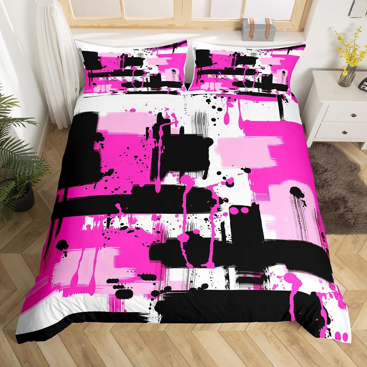 Feelyou Abstract Art Duvet Cover for Kids Boys Girls Queen Size Watercolor Bedding Set Ultra Soft Geometric Comforter Cover Set Modern Art Bedspread Cover Room Decor Retro Bedclothes (No Comforter)