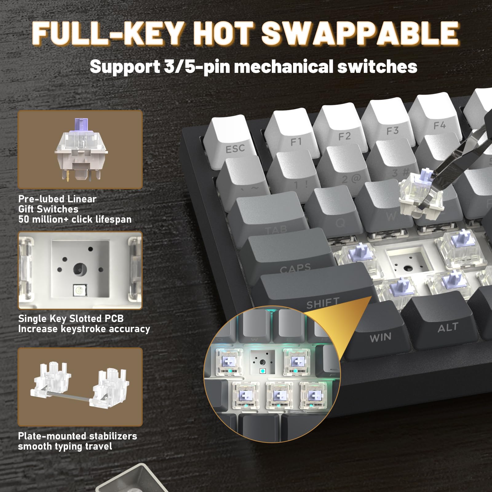 Attack Shark X820Ultra Wireless 75% Mechanical Gaming Keyboard with Screen & Knob Hot Swappable 2.4GHz/BT/Wired RGB Backlit Gasket Mount Side Print PBT Keycap QMK Web Driver Gift Switch-Moonnight