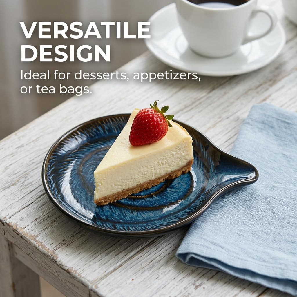 Repose-cuillère Céramique Bleu Foncé, Porte Cuillere Design Goutte d'Eau, Support Spatule Résistant à la Chaleur