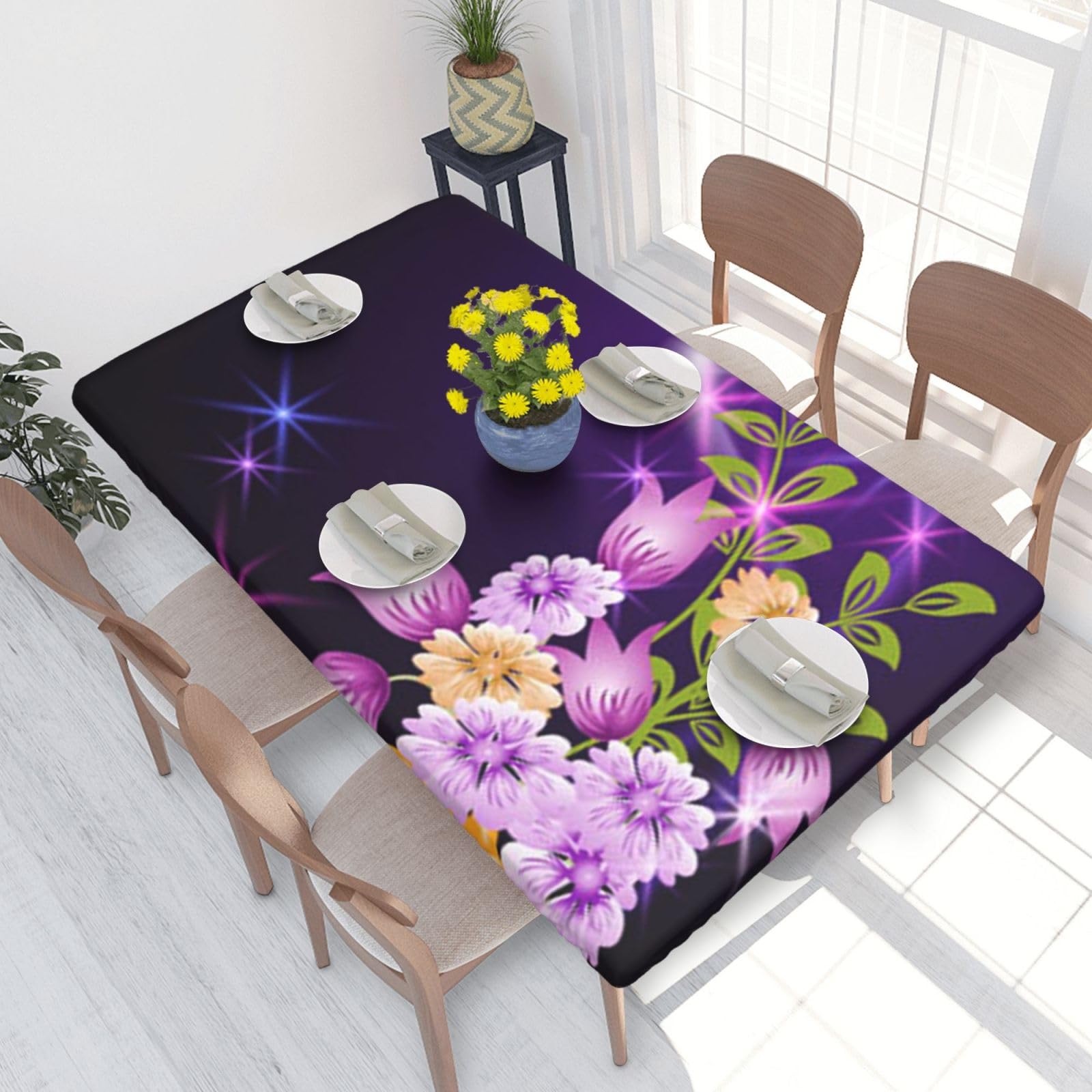 BNVSADC Light romantic Flowers Printed 4FT Tablecloth 122x76 CM Polyester Kitchen Water Resistant Table Cloth Dining Table Decoration Table Covers
