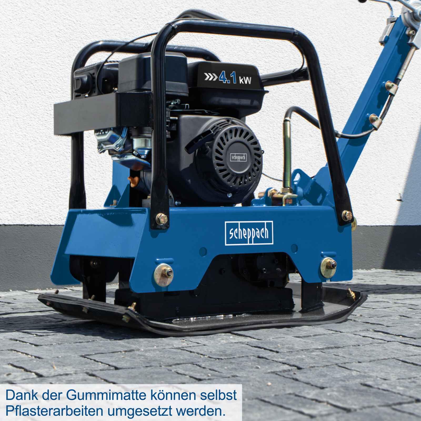 Scheppach HP2500S Benzin Rüttelplatte reversierbar | 125kg | 6,5PS | 40cm Verdichtungstiefe | 28kN | Vor-/Rücklaufgeschwindigkeit 25 m/min | 630x400mm Stahlplatte | inkl. Gummimatte & Fahrvorrichtung
