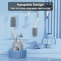 Vista 5 de Juego de cepillos de silicona para botellas con soporte, juego de limpiador de botellas giratorio de 360°, mango largo, 3 en 1, multiusos